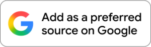 "Google 'Add as a preferred source' badge with the multicolor Google 'G' logo"